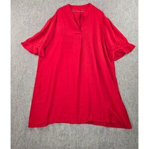 Womens Red 5XL V-Neck Smock Dress Loose Fit Soft Polyester Blend Flowy Design